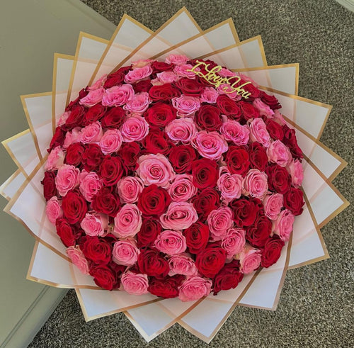 100 Red and Pink Roses Bouquet