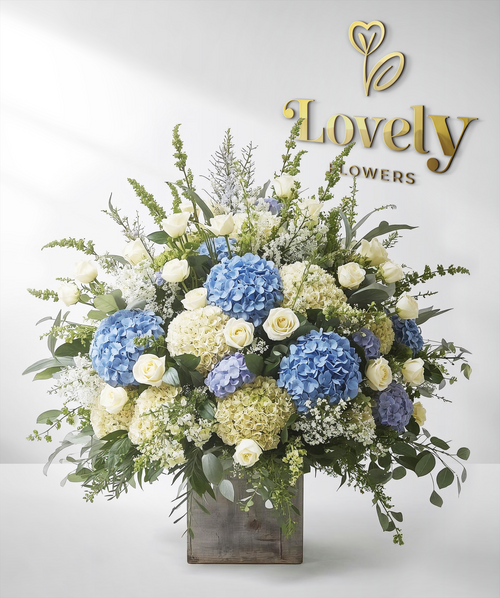 Serene Sky Blue and White Hydrangea Garden