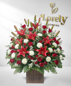Majestic Crimson Lily and White Carnation