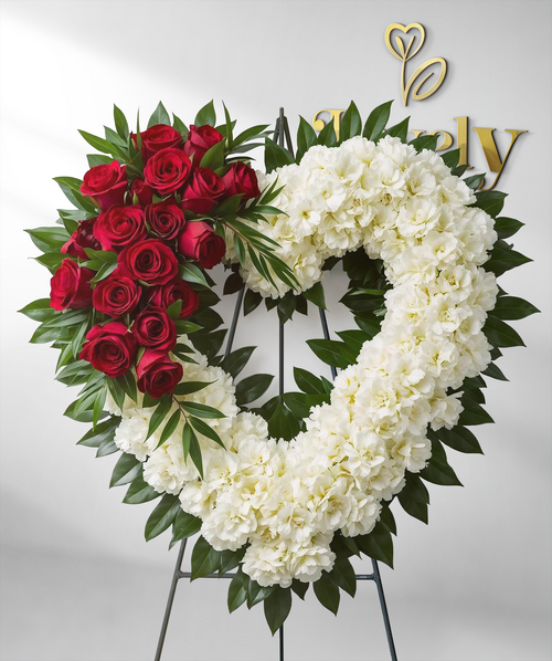 Eternal Devotion Red & White Floral Heart Spray