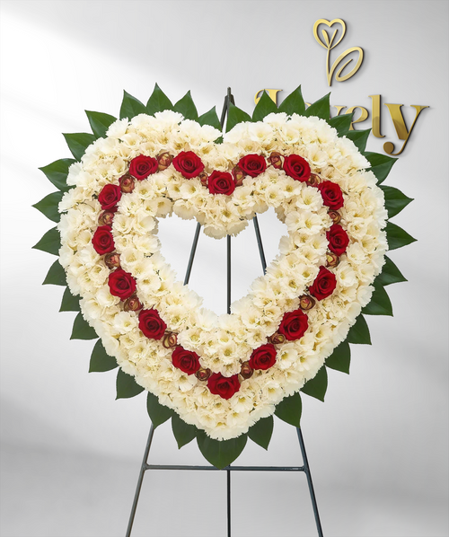 Eternal Bond: Red and White Floral Heart Tributes