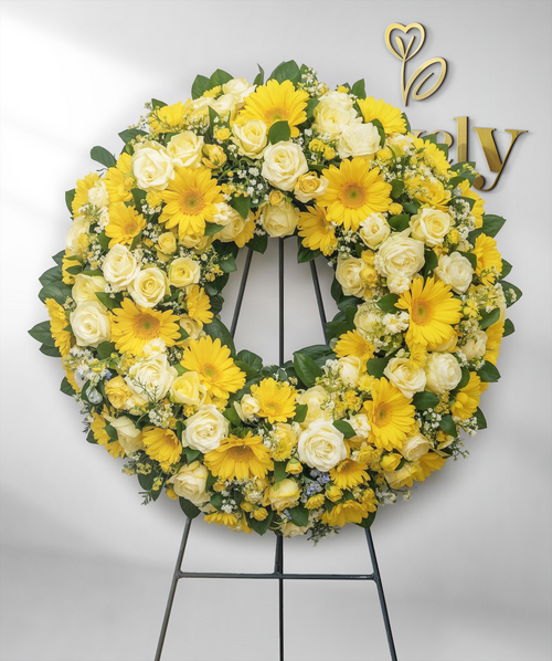 Bright Yellow & White Funeral Wreath