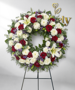 Classic Red Rose & White Lily Funeral Wreath