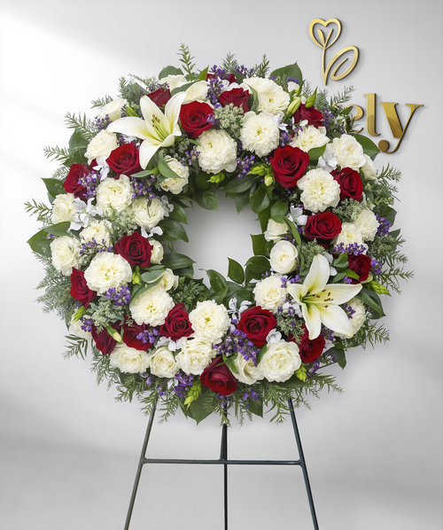 Classic Red Rose & White Lily Funeral Wreath