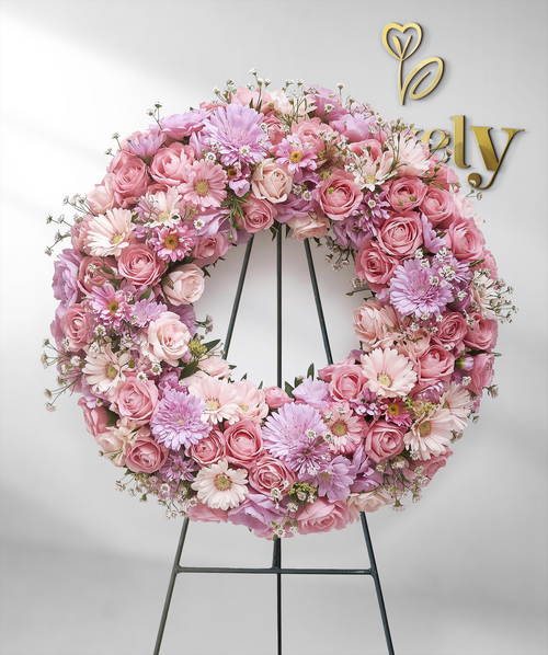 Soft Pink and Lavender Funeral Wreath