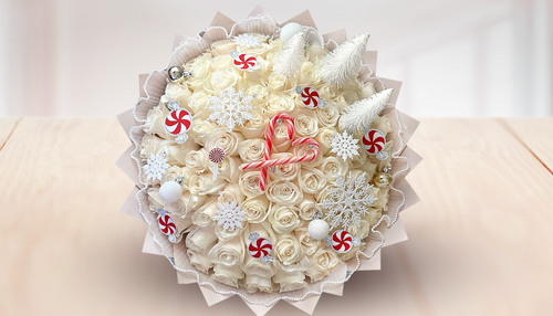 Custom White Roses Christmas Bouquet