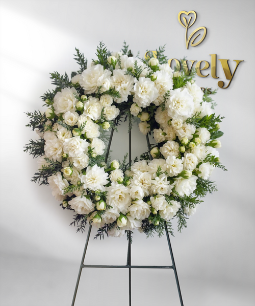 Classic White Carnation Funeral Wreath