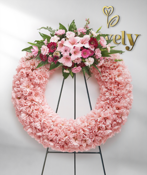 Elegant Pink Funeral Wreath with Mixed Fresh Flowers