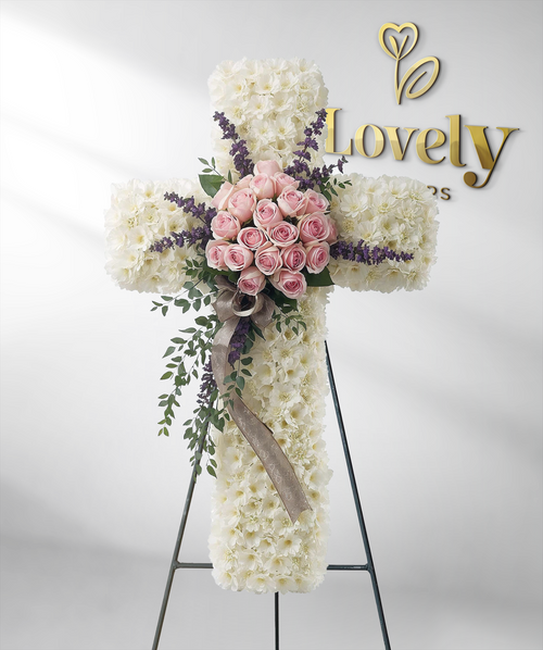 Premium White and Pink Funeral Cross