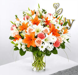 Peach, Orange & White Mixed Flower Arrangement