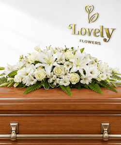 White Rose, Lily & Alstroemeria Casket Spray