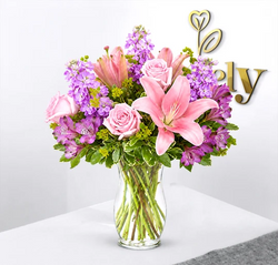 Pink Roses, Lilies & Lavender Stock Arrangement
