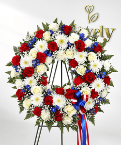 Patriotic Red, White & Blue Funeral Wreath
