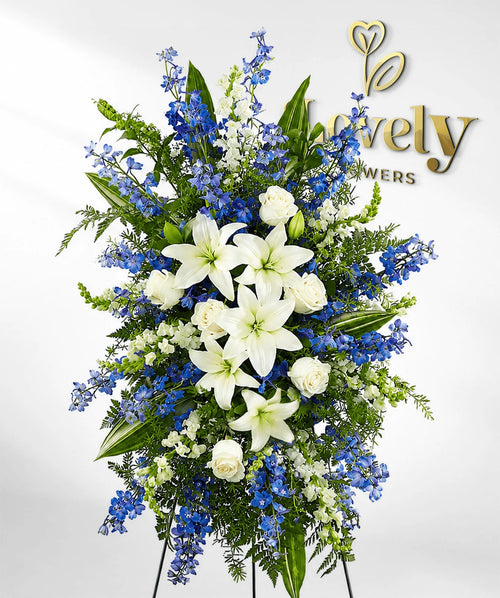 Blue & White Funeral Standing Spray