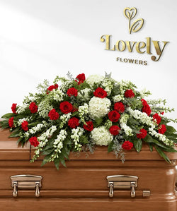 Red & White Casket Spray