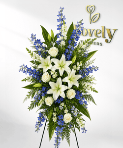 Blue & White Funeral Standing Spray