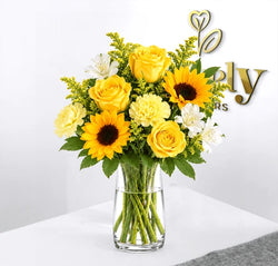 Sunflower & Yellow Rose Vase Arrangement