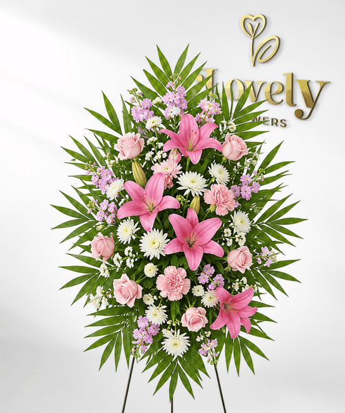 Pink Lily & Rose Funeral Standing Spray