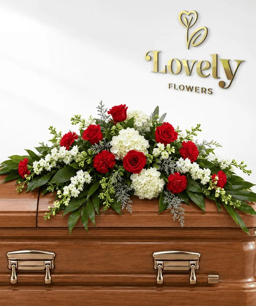 Red & White Casket Spray