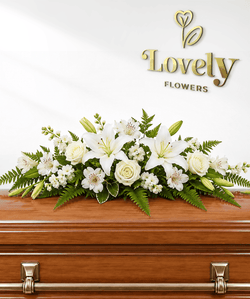 White Rose, Lily & Alstroemeria Casket Spray