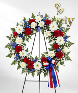 Patriotic Red, White & Blue Funeral Wreath