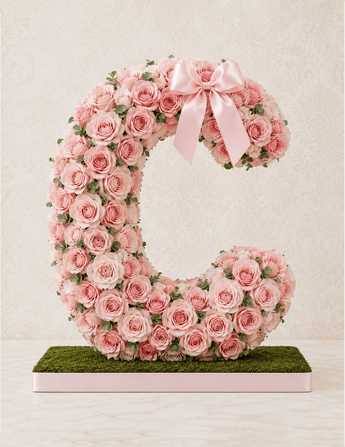 Letter C Blush Rose Floral