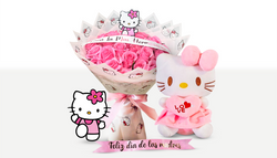 25 Pink Roses + Hello Kitty + Sticker + Custom Banner