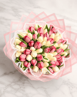 50 Tulips Bouquet + White Pearl Mesh