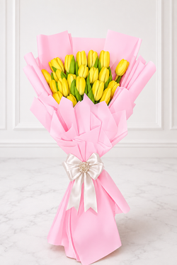 20 Yellow Tulip Bouquet + Bow