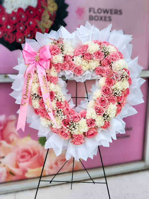 Funeral Unfilled Heart  ~ Pink & White