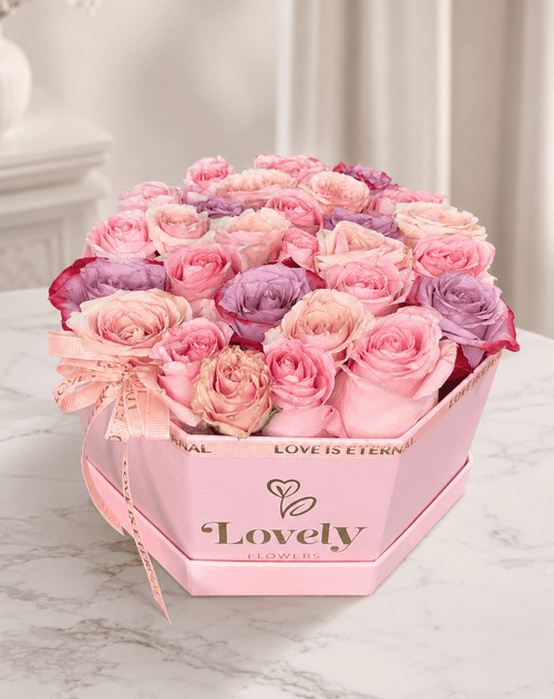 Hexagonal Mix Purple & Pink Roses