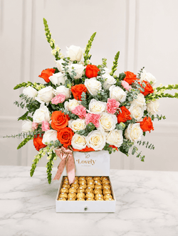 35 Roses and Mixed Flowers + 30 Chocolates in a Drawer-Style Box