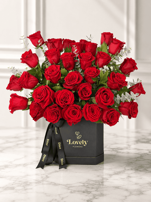 Corner Red Roses Box