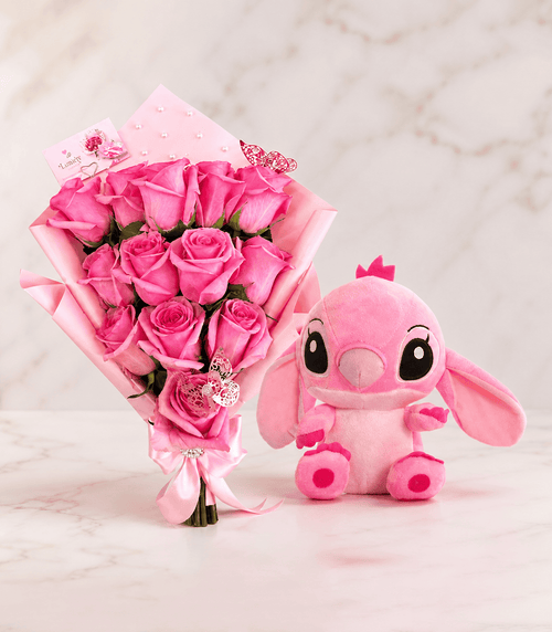 COMBO #28  Pink Stitch Sweetheart + 12 Flat Roses