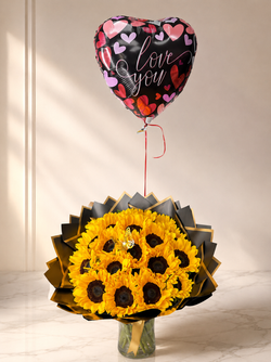 20 Sunflowers Bouquet with Gold Butterfly & Foil Balloon