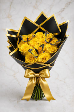 12 Yellow Roses & Butterflies