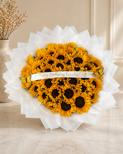 30 Sunflowers Bouquet / White Floral Wrap