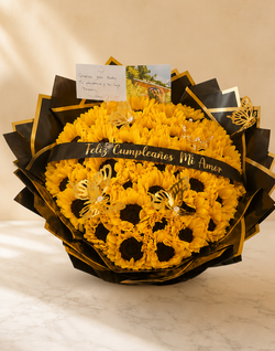 50 Sunflowers Bouquet / Black & Gold Floral Wrap