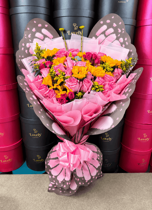 Butterfly Style Rose & Sunflower Bouquet