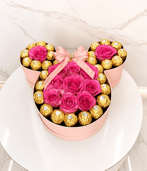 Pink Mickey box Roses & Ferrero Chocolate