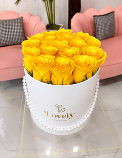 Lovely White Pearl Box with Yellow Roses