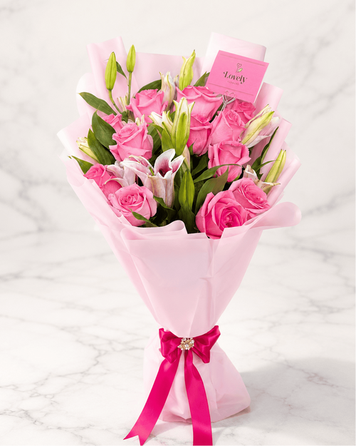 12 Roses + 10 Lilies Bouquet