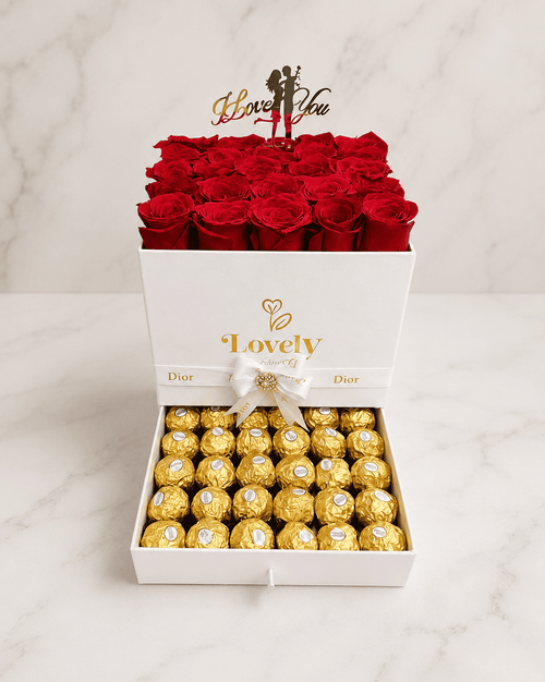 Ferrero Drawer Box white & Red Roses