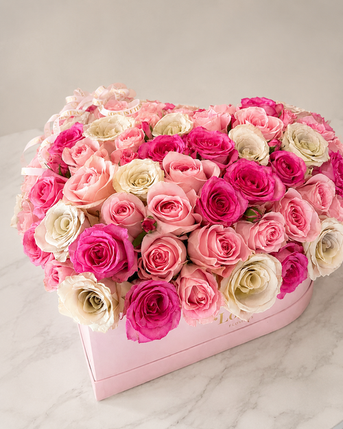 Elegant 100 Pink Rose Arrangement Medium Pink Heart Box