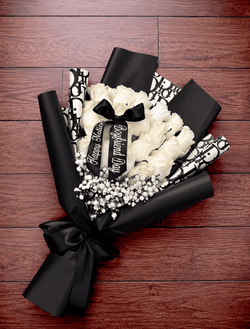 12 White Roses + Baby Breath
