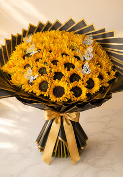 50 Sunflowers Bouquet / Black & Gold Floral Wrap