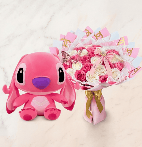COMBO #24  Blush Pearl Stitch + 25 Pink and White Roses