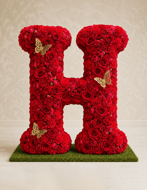 Letter H Golden Butterfly Floral