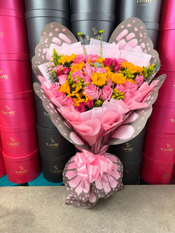 Pink Butterflies with Sunflowers