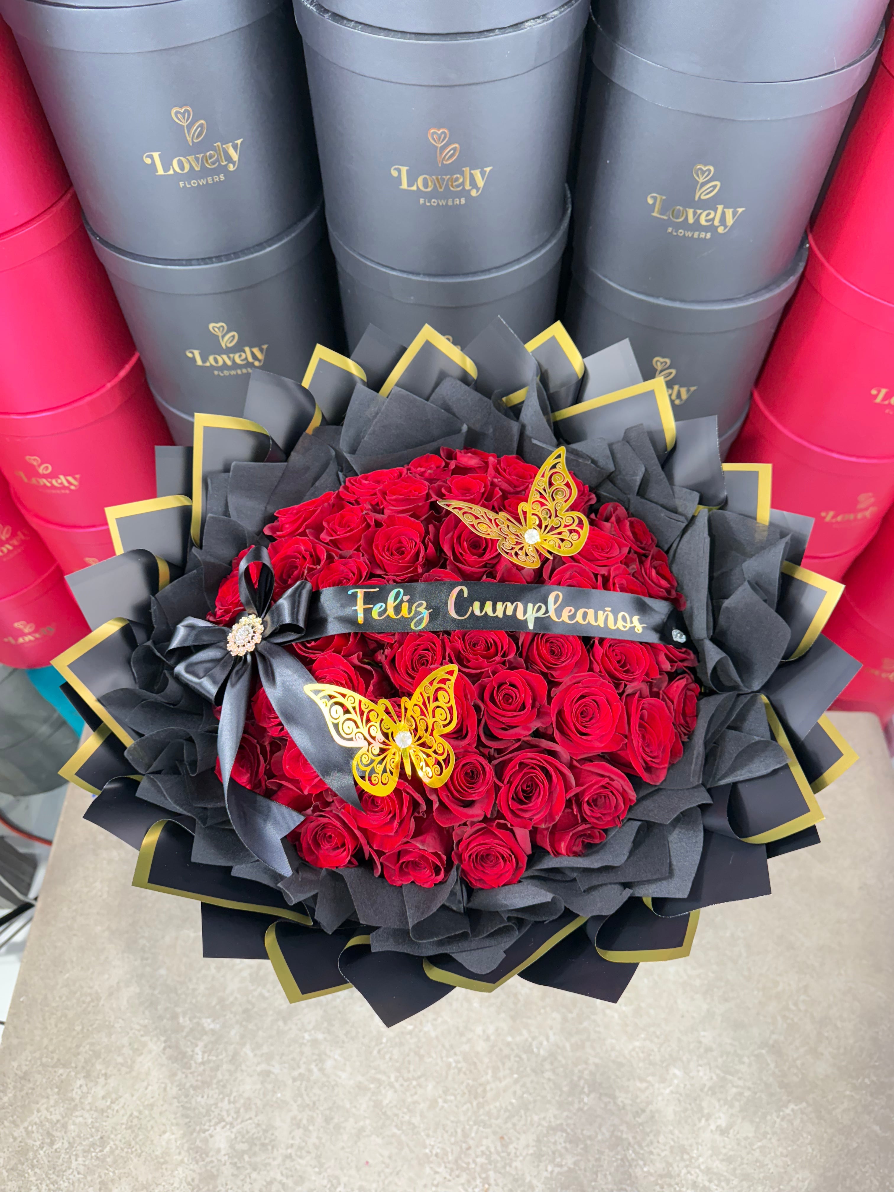 Hermoso 50 Rosas Rojas Ramo buchon ~ Red Rose Bouquet